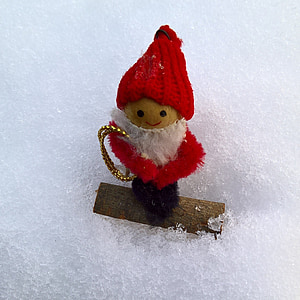 Kış, Noel Baba, küçük şeytan, Karda, şirin, Kırmızı strickmütze, adventlich