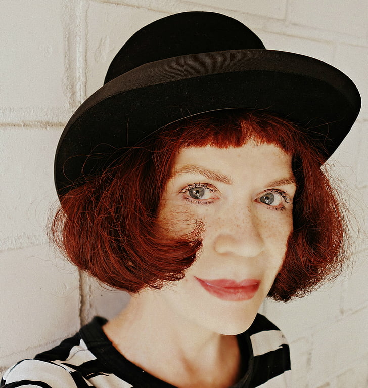 portrait, face, woman, caucasian, hair, redhead, hat