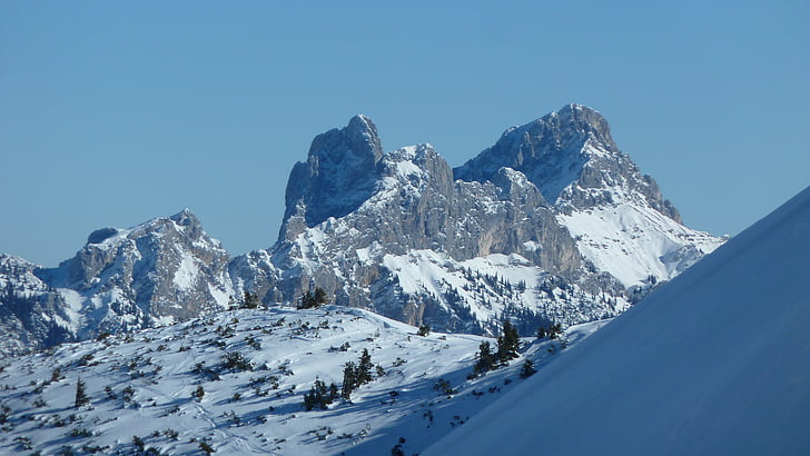 冬, 雪, ツーリング スキー, tannheimertal, ・ ギンペル, 赤 flühe, 太陽の光