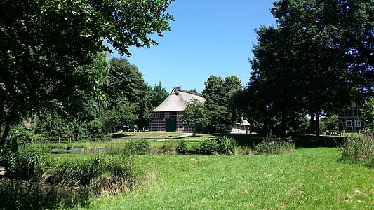 heimathaus, fachwerkhaus, Záhrada, rybník, vidieka, múzeum, chatrč so slamenou strechou