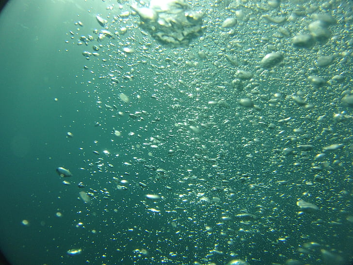 oxygène, coup, eau, plongée sous-marine, bulles d’air, Air, bleu