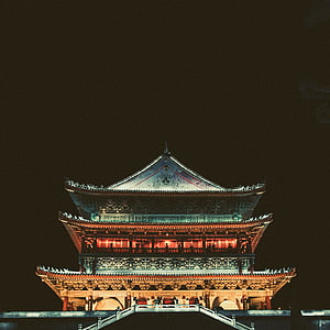 arquitectura, edificio, oscuro, noche, Templo de, China, lugar famoso