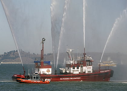 San francisco, kikötő, Bay, víz, fireboats, hajók, California