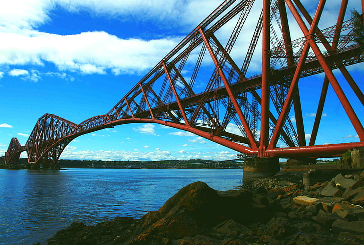 forth rail bridge, steel, bridge, rail, landmark, crossing, scotland