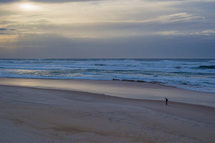 sunrise Beach, nubes de tormenta, cielo, salida del sol, tormenta, Playa, mar