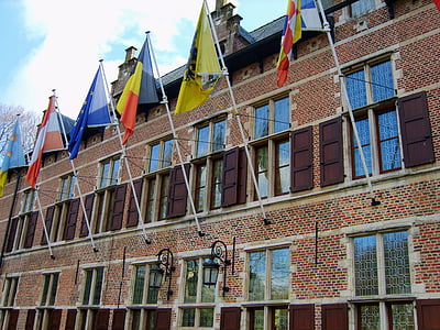 façana, banderes, vell, Ekeren, Castell, edifici, arquitectura