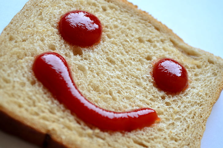 Brot, Ketchup, rot, Gesicht, Smiley, Lächeln, Emoticon