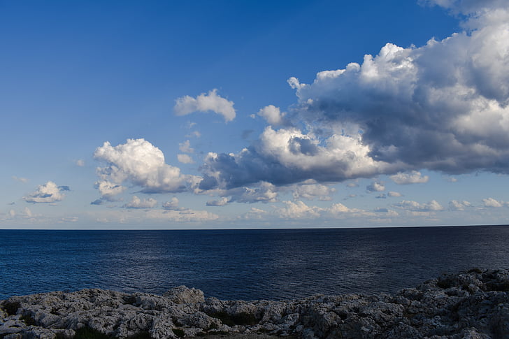 mar, cielo, nubes, paisaje, Horizon, Cavo greko, Chipre