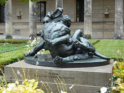 statue de, Berlin, Wrestling, victoire, se battre avec un lion, puissance, appel