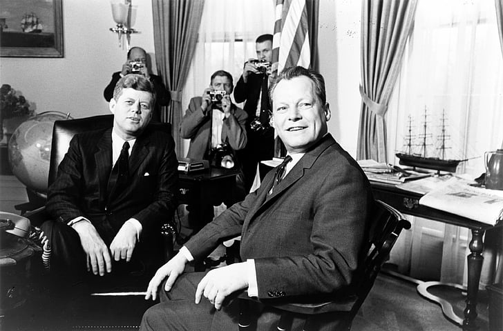 president john kennedy, Tysk förbundskansler willy brandt, möte, Ich bin ein berliner, berömda tal, kalla kriget, JFK