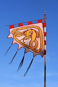 lippu, Banner, symboli, säröt, Ilmastointi, sininen taivas, heiluttaen lippu