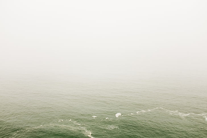 água, oceano, mar, céu, nebuloso, nevoeiro, ondas