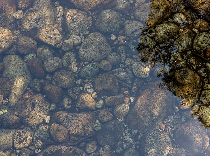 naturen, reflektion, stenar, vatten