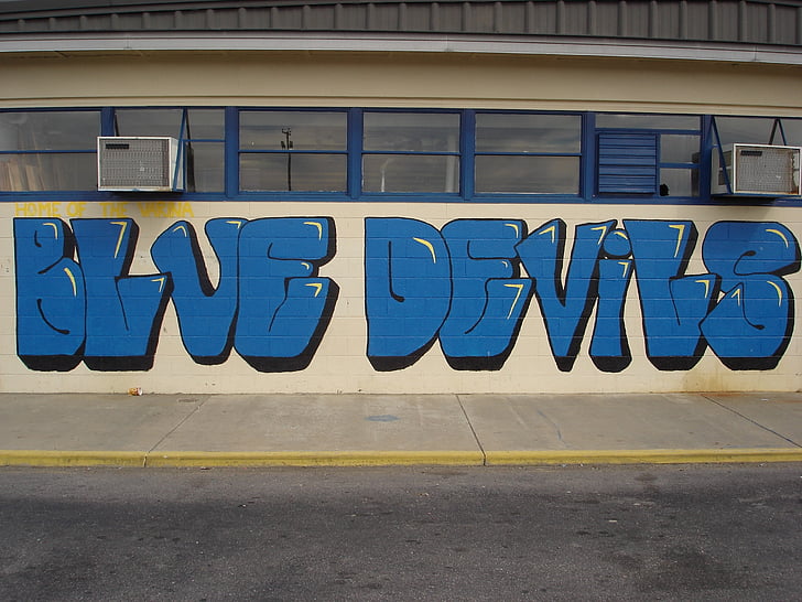 Blue devil, graffiti, vægkunst