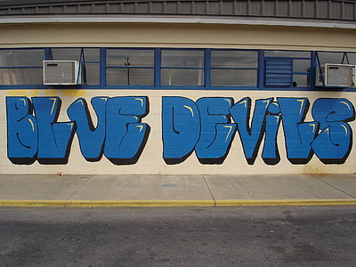 Blue devil, graffiti, na ścianę