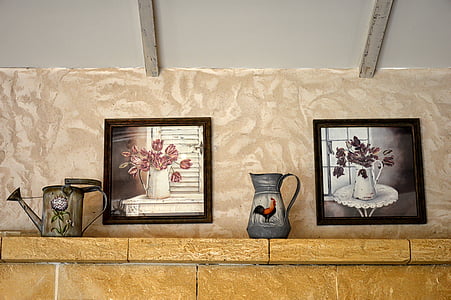 Tableau, décoration, arrosoir, ancien pichet d’eau