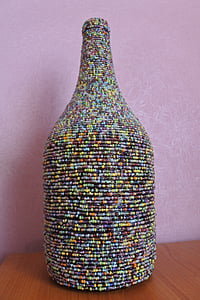 botella, granos de, hecho a mano, decoración, decoración, rosa, multi color