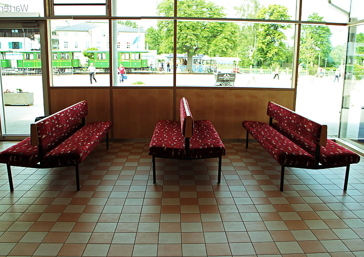 waiting room, waiting benches, bank, benches, wait, travel