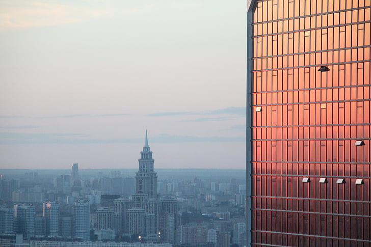 дзеркальне відображення, горизонт, Москва, нове місто, хмарочос, настрій, відбиття