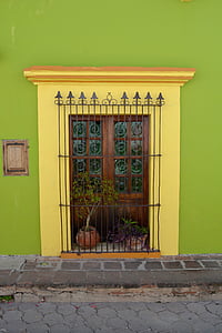 porte, colonial, peupliers, Mexique, caillebotis