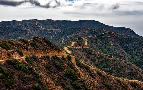 остров Каталина, Калифорния, пейзаж, грунтовая дорога, опасный, горы, небо