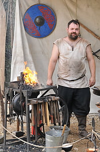 blacksmith, middle ages, market, fire, man