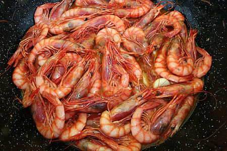 krevečių, jūros gėrybės, patiekalas, raudona, česnakai, maisto