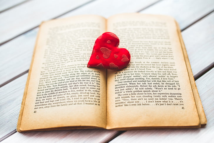 red, heart, decor, book, love, vintage, Red heart