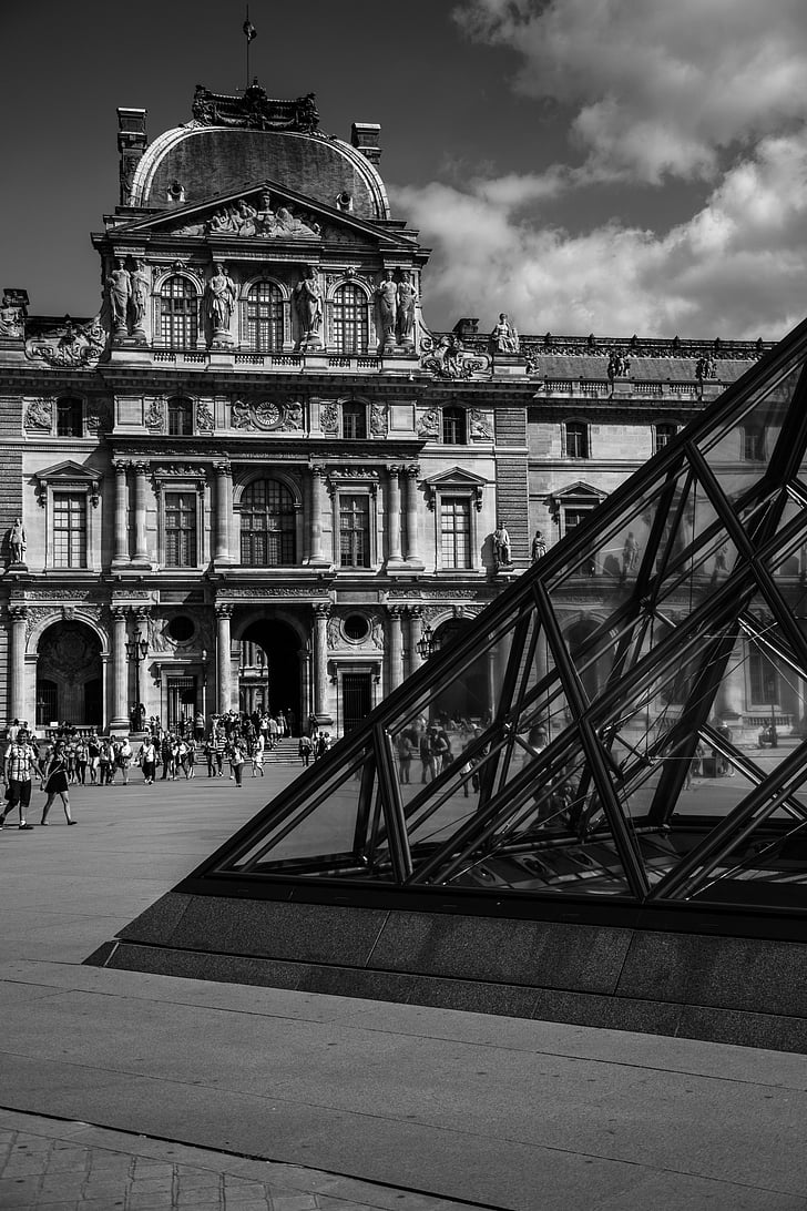 Louvre, Muzeum, Paříž, pyramida, Francie, cestovní ruch, budova