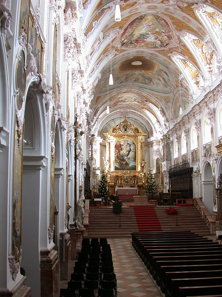templom, barokk, Bajorország, Nave, istentiszteleti, katolikus, keresztény