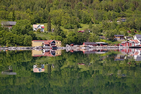 挪威, 假日, 景观, 峡湾, 夏季, 镜像, 水