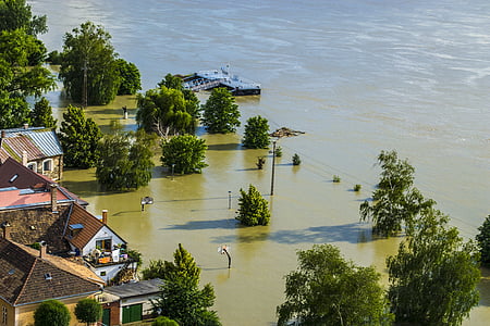 наводнение, Дунав, Sandbag, парк, баскетбол, Палисада, мост