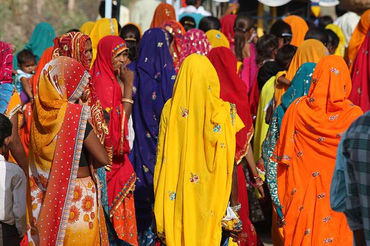 India, bruiloft, Saree, vrouwen, traditionele kleding, kleurrijke, mensen