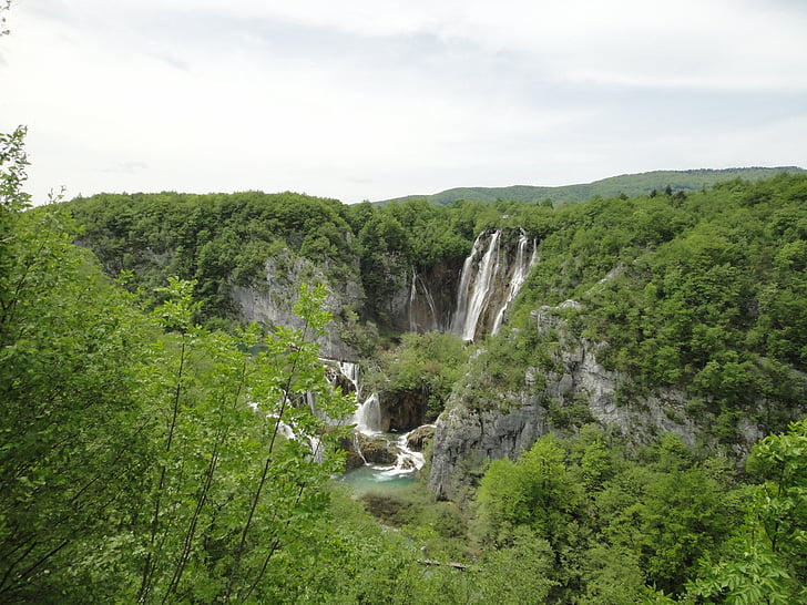 Хорватия, Плитвицкие озера, Водопад, Природа, Река, пейзаж, пейзаж