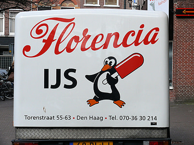 réfrigérateur, voiture, crème glacée, Florence, panneau d’affichage, La Haye, Pays-Bas