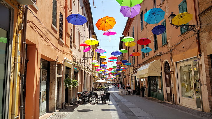 Ferrara, paraply, dekoration, Street, Italien
