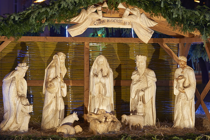 jul, Julekrybbe, udskåret, træ, Santa claus, tre konger, valgt
