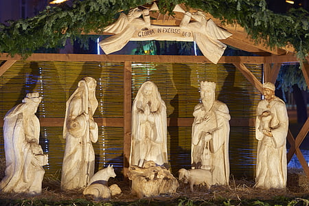 Коледа, Рождество сцена, издълбани, дървен материал, Дядо Коледа, трима царе, избрани