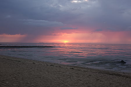 západ slnka, Beach, more, reflexie