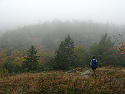 hike, backpack, mountains, fog, adventure, nature, outdoor
