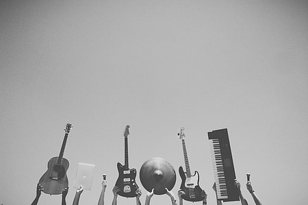 music, instruments, guitar, band, studio, microphone, macbook