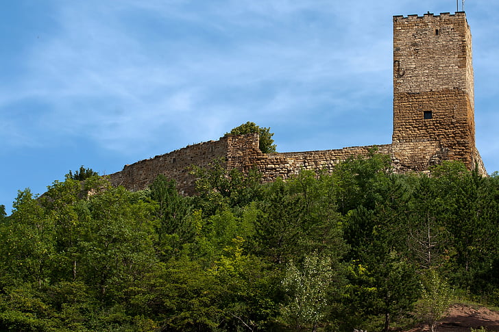 Zamek, Turyngia Niemcy, Turyngii lasu, ruiny zamku, trzy takie same