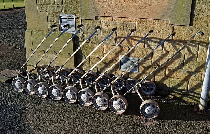 golf, trolley, hire carts, carts, leisure, recreation, golfing