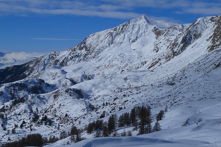 Alperna, bergen, landskap, naturen, vinterlandskap, snö, vinter