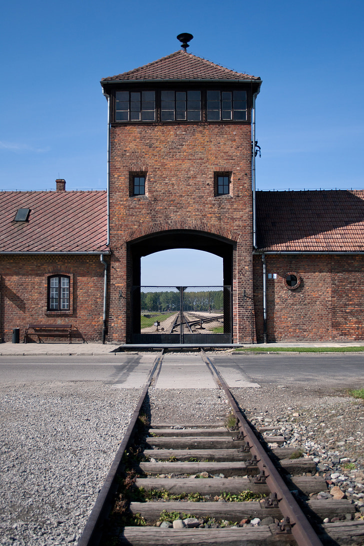 Auschwitz, Birkenau, holokauszt, Lengyelország, épület, vasúti pálya