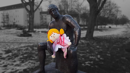 estàtua, Nina, noia, nen, figura, escultura, bronze
