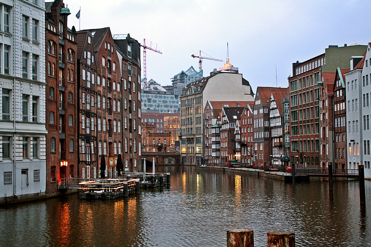 temps pluvieux, Hambourg, port, Historiquement la flotte, architecture, bâtiment, urhafen