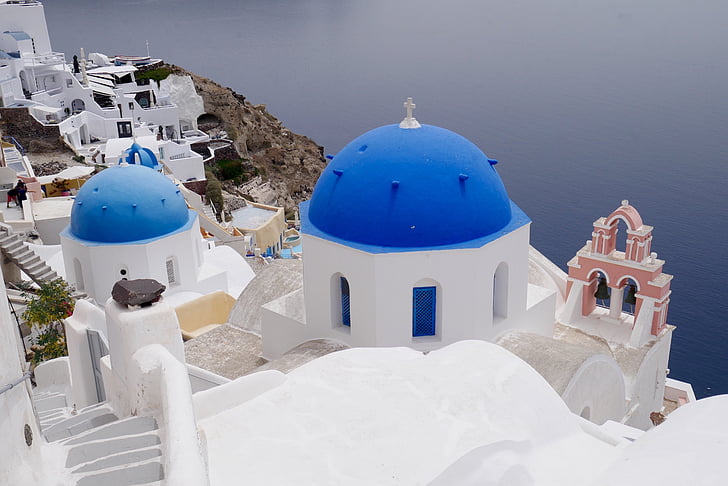 Grecia, Santorini, isola greca, blu, architettura, vista, caldo