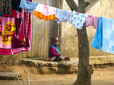 niño, África, solo, Uganda, reflexivo