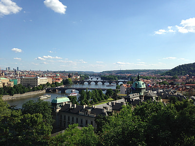 Prague, Vltava, pontes, Rio, cidade, paisagem urbana, Europa